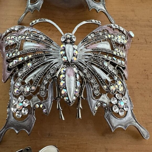 Set Of 6 BUTTERFLY HAIR BARRETTE CLIP CRYSTAL SILVER TONE METAL Vintage Y2K - Picture 3 of 8